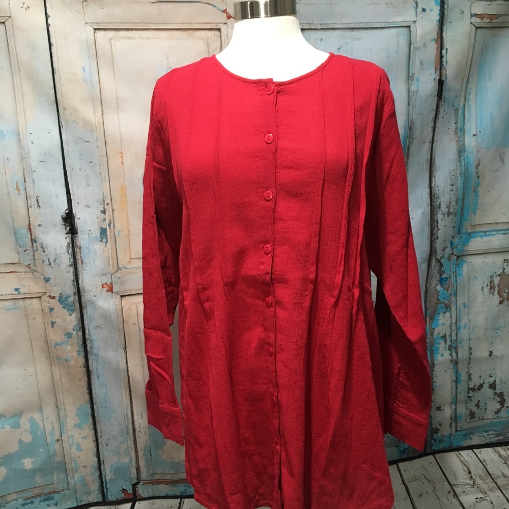 Paragon Womens Red Button Up Tunic Blouse Size 1X